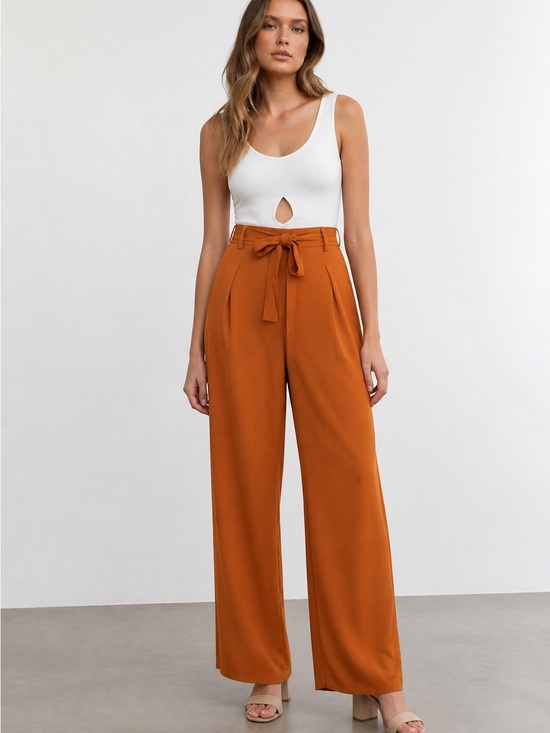Pants - Wide-Leg Satin Pants in Vibrant Orange